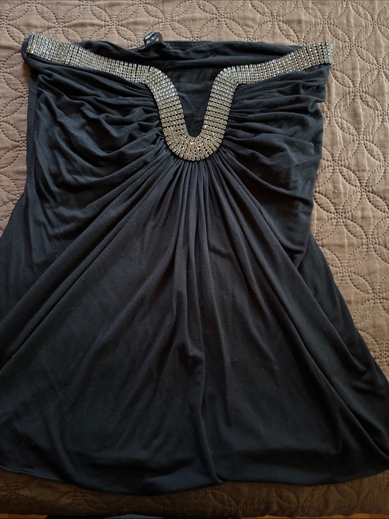 Sky Dresses & Skirts - Sky Black Strapless Dress with Rhinestone V Detail